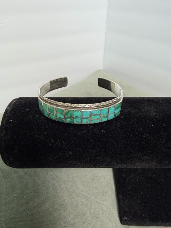 Jewelry - Turquoise Inlay Sterling Silver Bangle - Women's Jewelry